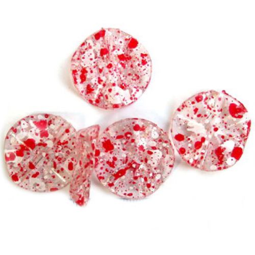 Acrylic Circle-shaped Transparent Beads Sprayed with White and Red, 25x6 mm -50 grams