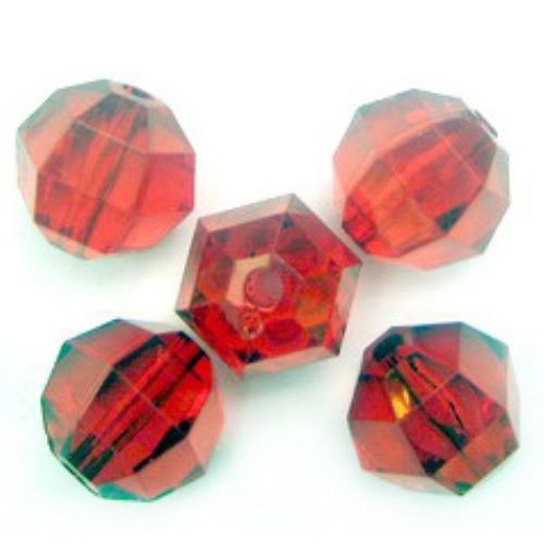 Bead crystal ball 20 mm faceted red -50 grams