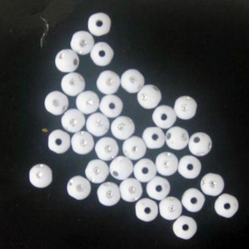 Margele imitație  pietriș bilă 5 mm gaură 1 mm culoare alb -50 grame ~ 1100 bucăți