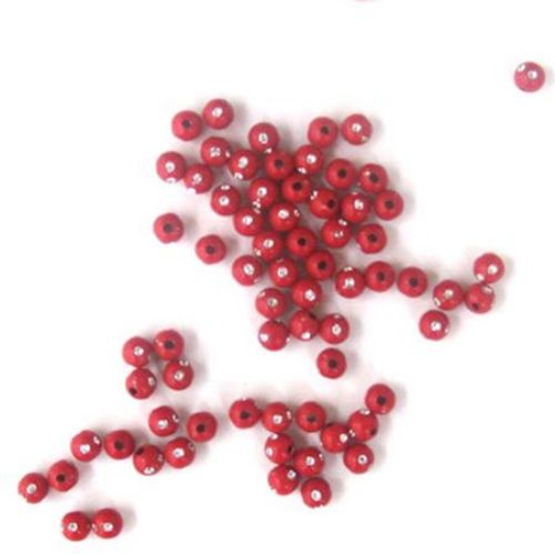Opaque Acrylic Round Beads with Silver Line imitating crystal 5 mm red - 50 grams