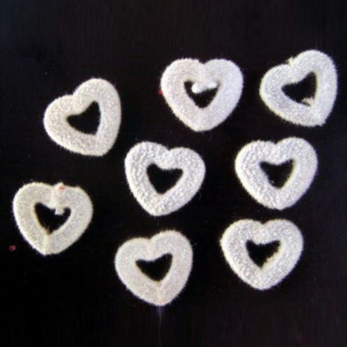 Plastic Heart-shaped Bead with Fluffy Finish, White, 15 mm -50 grams
