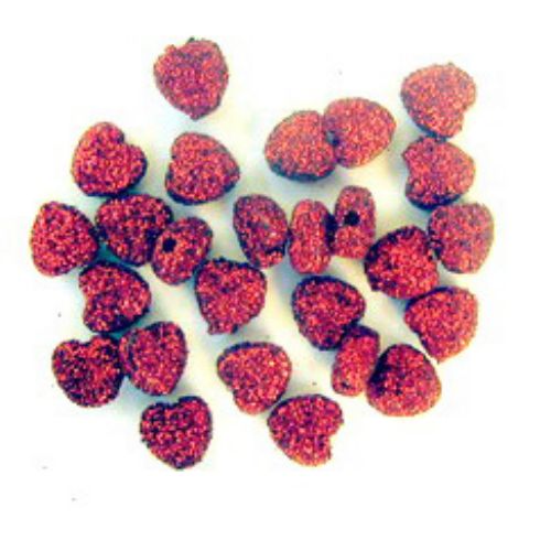 Acrylic hearts beads with glitter 8 mm red - 50 grams