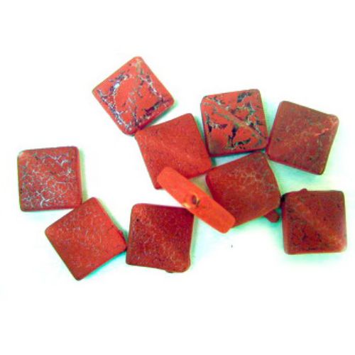 Acrylic crackle  square bead 14 mm red - 50 grams