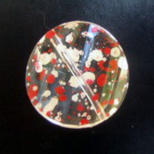 Twisted crystal circle bead 28 mm sprayed white and red - 50 grams