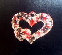 Pandantiv inimă de cristal 34x26 mm pulverizat alb și roșu -50 grame