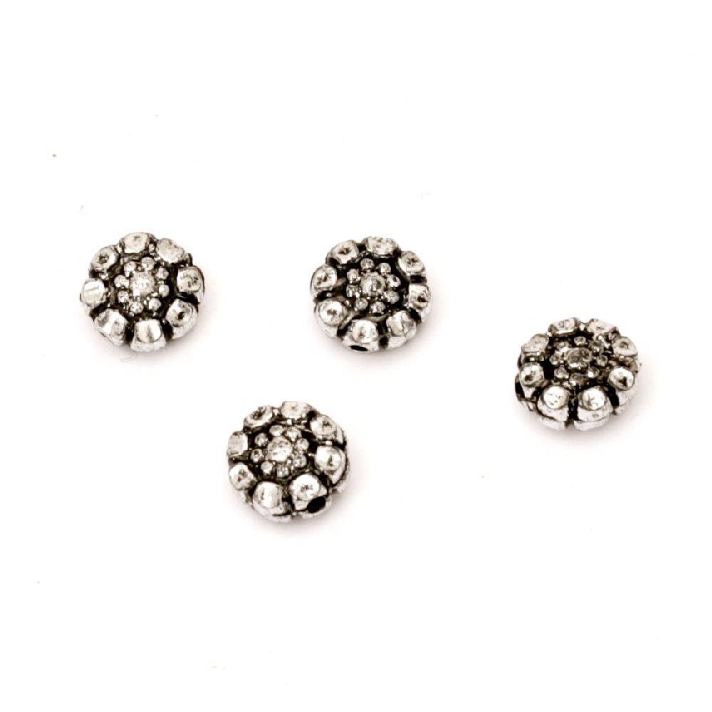 Bead metallic flower 9x4 mm hole 1 mm silver -50 grams ~ 280 pieces