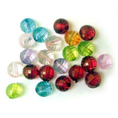 Bead crystal ball 8 mm hole 1.5 mm faceted mix -50 grams