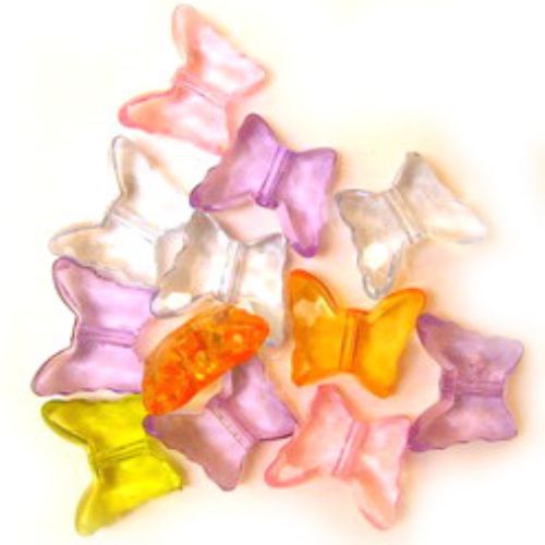 Transparent Acrylic Beads, Butterfly, Mixed Color, 13x15mm, 50gr.