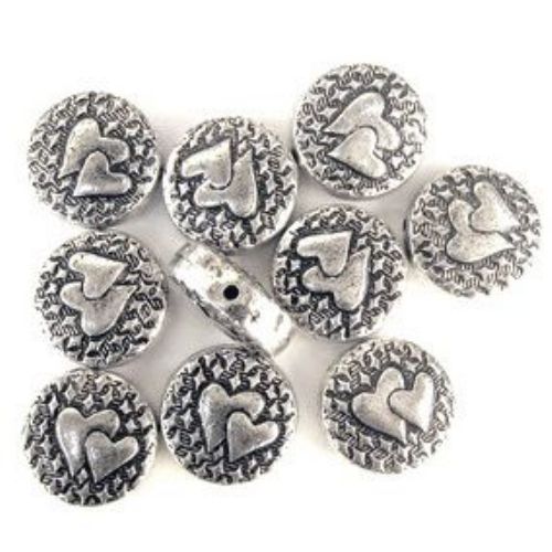 Metallic silver heart-shaped circle, 18x8mm, hole size 1.5mm - 50 grams, approximately 30 pieces