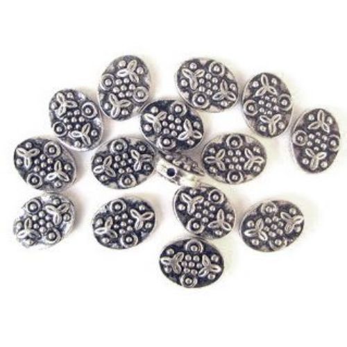 Bead metallic oval flowers color silver 12x18 mm -50 grams