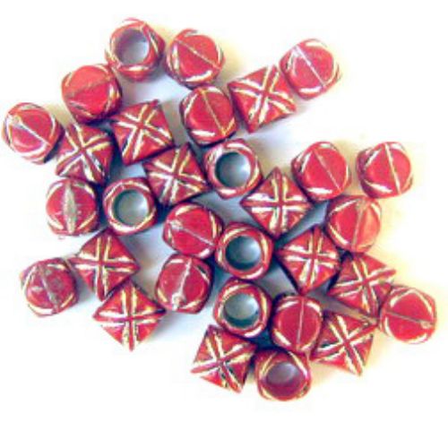 Plastic opaque barrel bead 7.5 mm hole 5 mm red - 50 grams