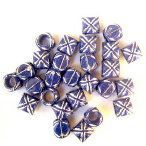 Opaque Acrylic Beads Barrel with silver line 7.5x8 mm hole 5 mm blue - 50 grams ~ 210 pieces