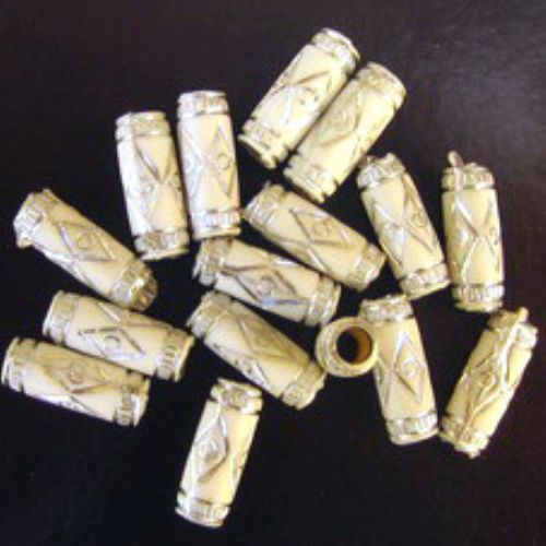 Opaque Acrylic Cylinder Beads with Silver Line, 15x6 mm hole 2 mm white - 50 g ~ 180 pieces