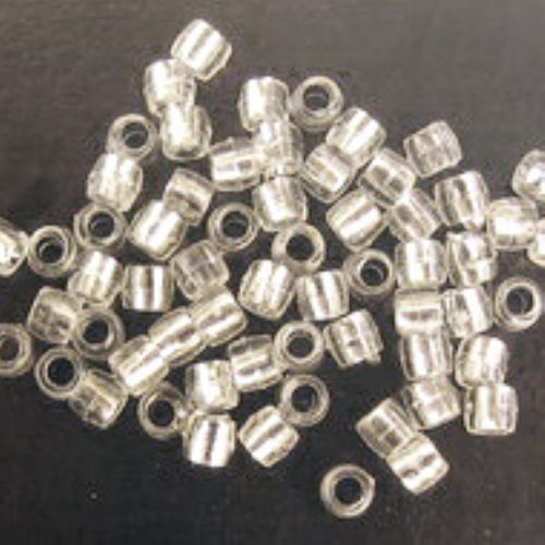 Acrylic Silver-lined Cylinders Beads for DIY Jewelry Making,  4x2.5 mm, Transparent -50 grams