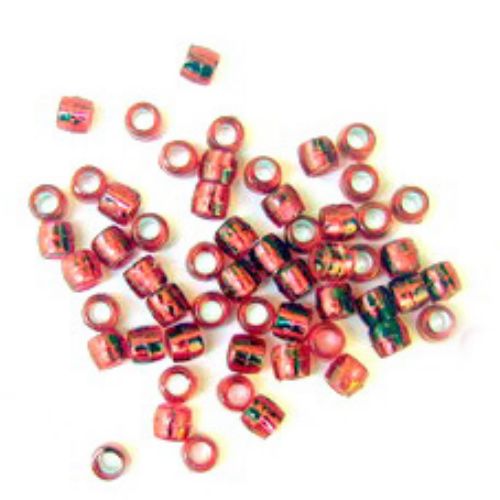 Transparent acrylic  Cylinder barrel Beads, with silver line 4x2.5 mm hole, red - 50 grams