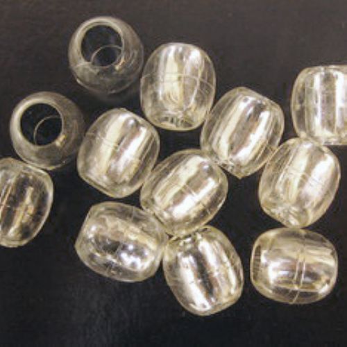 Transparent acrylic  Cylinder barrel Beads, with silver line 12x7 mm hole - 50 grams