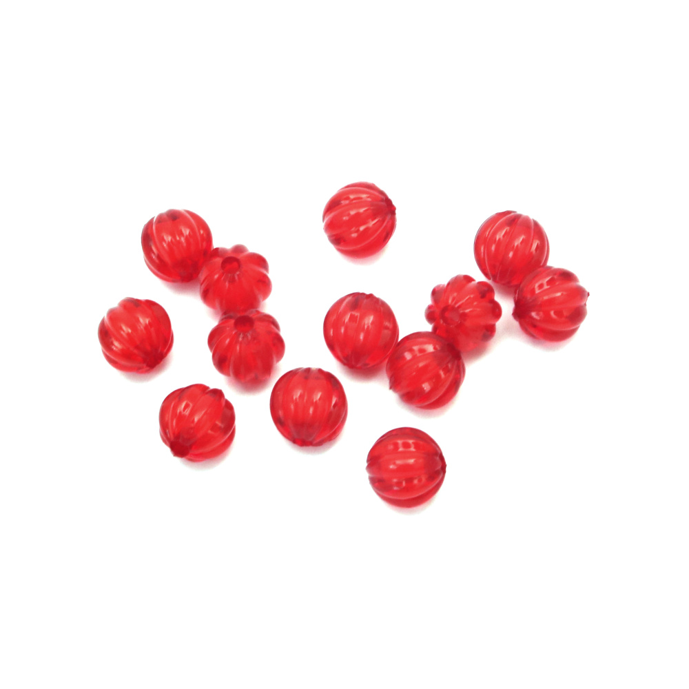 Transparent Acrylic round Bead with white base melon 10 mm hole 2 mm red - 50 grams ~ 100 pieces