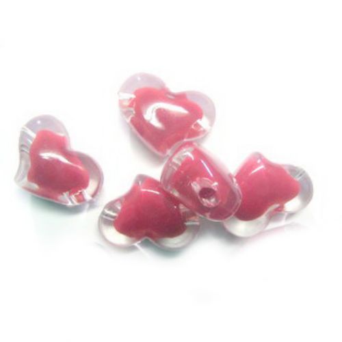 Transparent Acrylic Heart Bead with red base 22x16 mm - 50 grams
