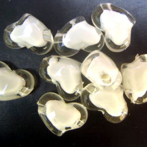 Transparent Acrylic Heart Bead with white base 22x16 mm - 50 grams