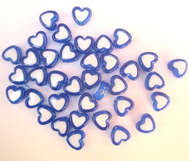 Plastic Heart-shaped Beads with Solid White Core and Transparent Surface, 8x9x4 mm, Hole: 1.5 mm, Blue -50 grams ± 270 pieces