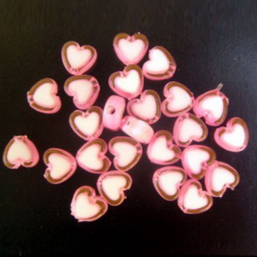 Mărgele cu inimă albă de 8x9 mm roz -50 grame