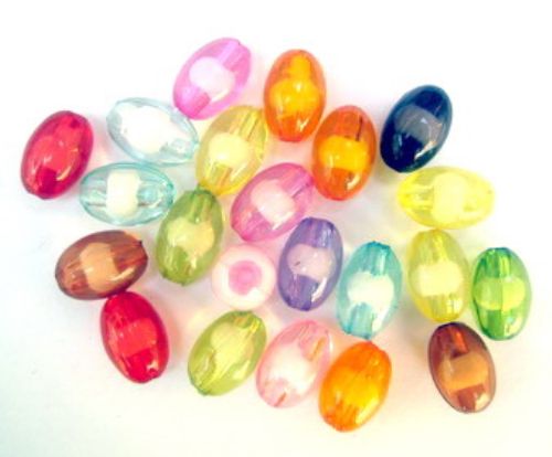 Transparent Acrylic Cylinder Oval Bead with white base 13x9 mm MIX - 50 grams