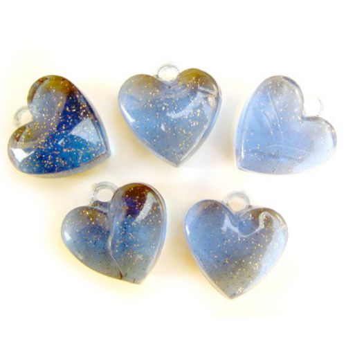 Κρεμαστό απομίμηση κρύσταλλο καρδιά 24 mm μπλε με χρυσόσκονη -50 γραμμάρια-10 τεμάχια