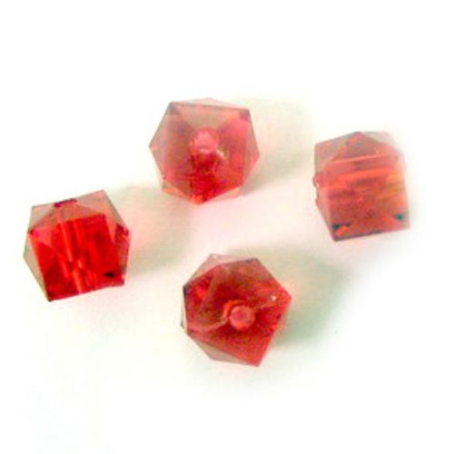 Bead crystal pebble 7.5x7.5 mm hole 1 mm red -50 grams ~ 180 pieces