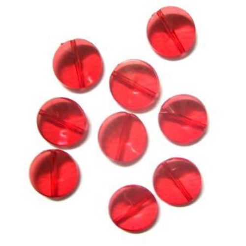 Acrylic Transparent Coin-shaped Beads, Crystal Imitation, 12x2 mm, Red -50 grams