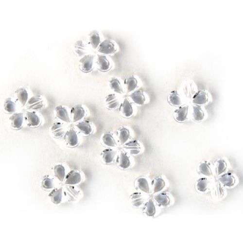 Transparent Plastic Beads Crystal Flower 20x5mm Hole 1mm White -50g ± 35pcs