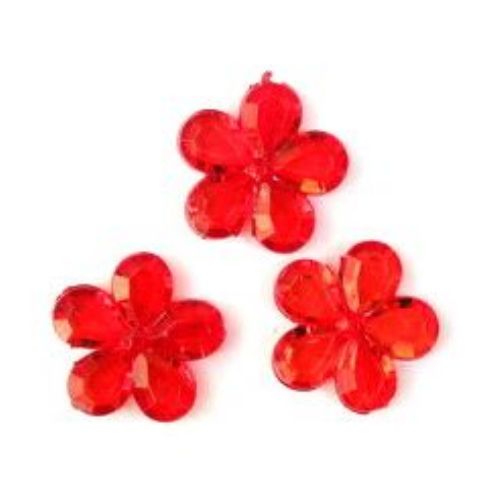 Margele  flori de cristal 20x5 mm gaură 1 mm roșu -50 grame ~ 35 bucăți