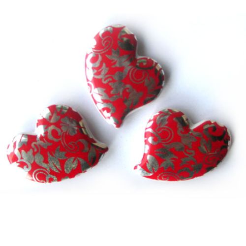Plastic heart with flowers for jewellery making 37x45 mm - 8 pieces 45 grams