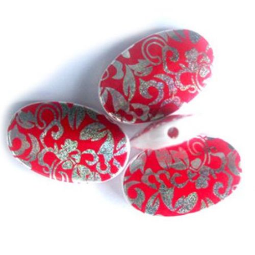 Plastic oval with flowers  for jewellery making 35x23 mm - 13 pieces 49 grams