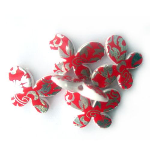 Patterned Plastic Butterfly Beads, Red and Silver, 30x22 mm -22 pieces, 48 grams