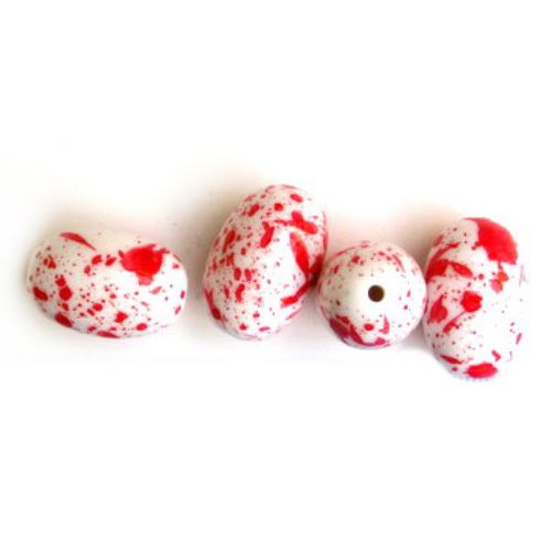 Plastic white egg beads painted with red dye 24x16 mm - 50 grams