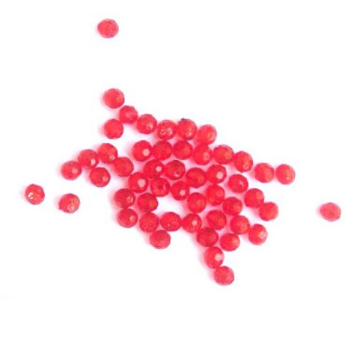 Мънисто кристал топче 4 мм дупка 1 мм фасетирано червено -50 грама ~ 1800 броя
