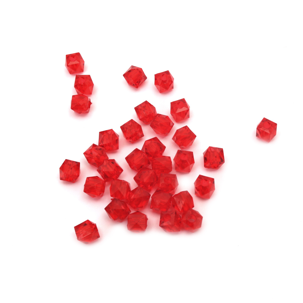 Bead crystal pebble 6x6 mm hole 1 mm red -50 grams ~ 470 pieces