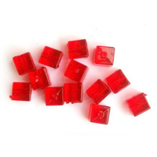 Margele forma  cub de cristal 7x7 mm transparent rosu -50 grame
