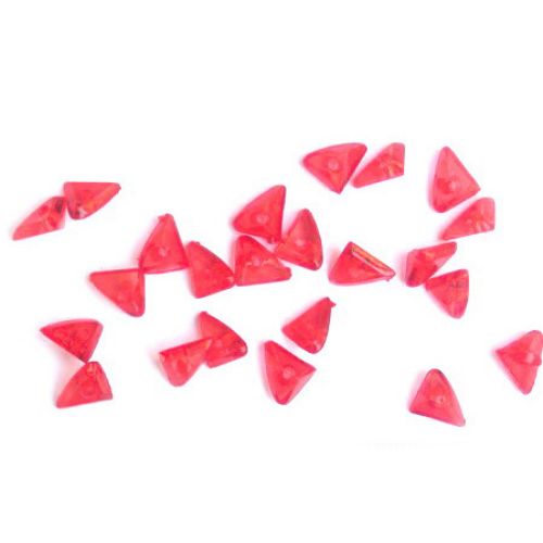 Margele forma Triunghi de cristal de 10x6 mm rosu -50 grame