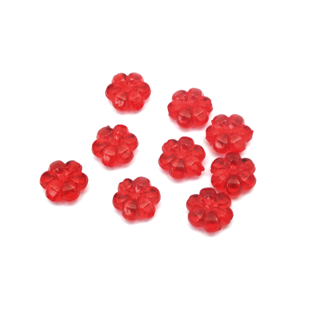 Transparent Plastic Beads Round Crystal Flower 10x5mm Hole 1mm Red -50g ~ 165pcs