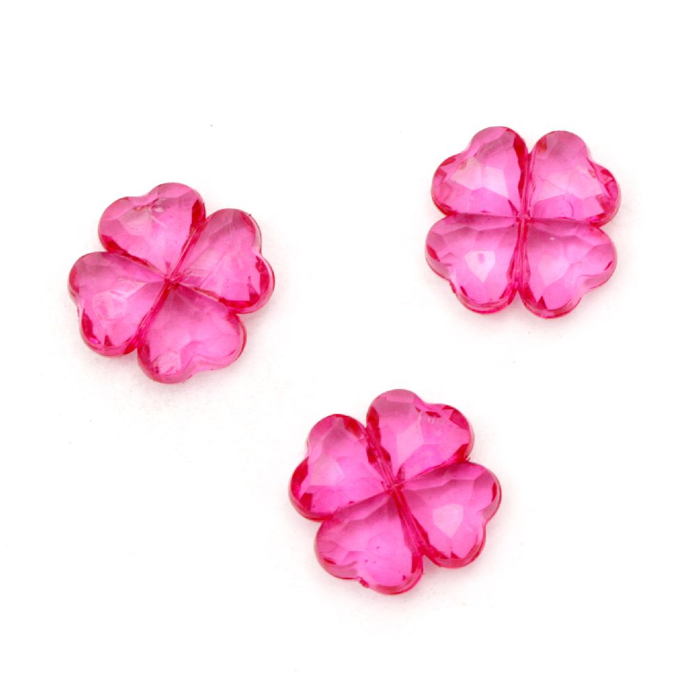 Transparent Plastic Beads crystal clover 17x17x6 mm hole 1 mm cyclamen - 50 grams -45 pieces