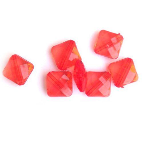 Transparent Bead crystal square 10 mm red -50 grams