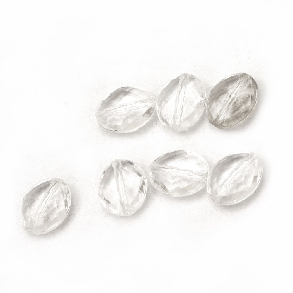 Bead oval crystal 13.5x11x6 mm hole 1 mm transparent -50 grams ~ 90 pieces