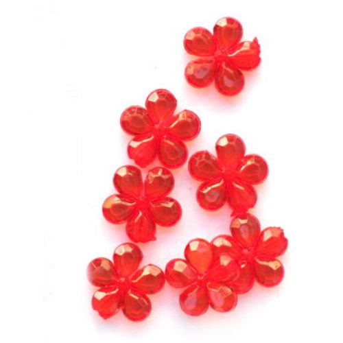 Transparent Plastic Beads crystal flower 14x4 mm hole 1 mm red -50 grams ± 110 pieces