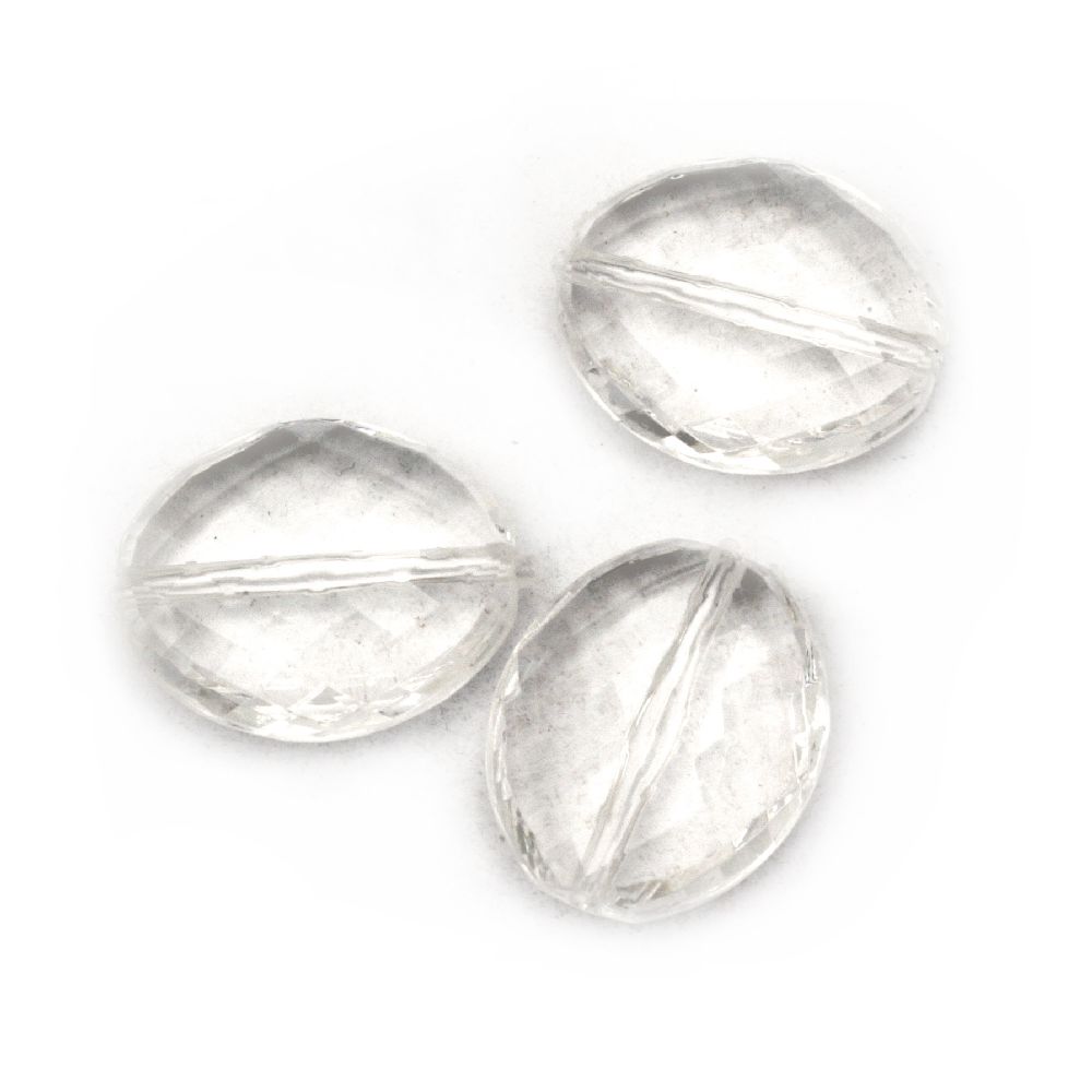 Bead crystal oval 20x17.5x7 mm hole 1 mm transparent -50 grams ~ 30 pieces