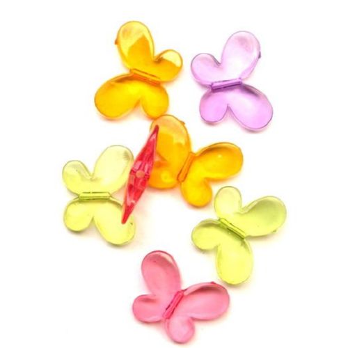 Transparent Acrylic Beads, Butterfly, Mixed color, 21x29mm, 50gr.