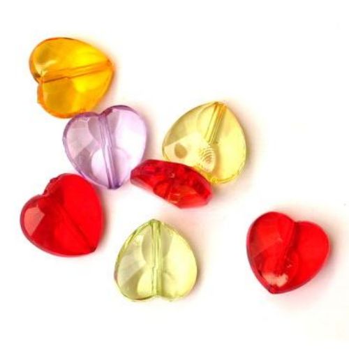 Faceted Transparent Heart-shaped Beads, Crystal Imitation Beads, 17 mm, MIX Colors -50 grams ~ 36 pieces
