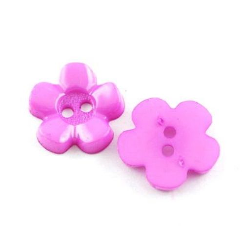 Acrylic Beads, Button, Flower, Purple, 2mm hole, 15x15x3mm, 10 pcs