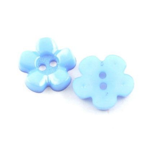 Λουλούδι, πλαστικό κουμπί 15x15x3 mm τρύπα 2 mm μπλε -10 τεμάχια