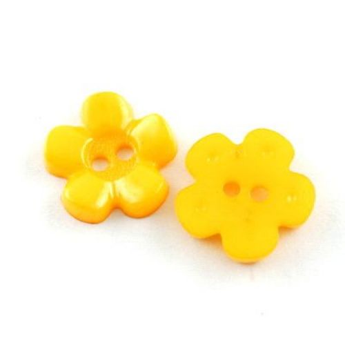 Κουμπί πλαστικό λουλούδι 15x15x3 mm τρύπα 2 mm κίτρινο σκούρο -10 τεμάχια